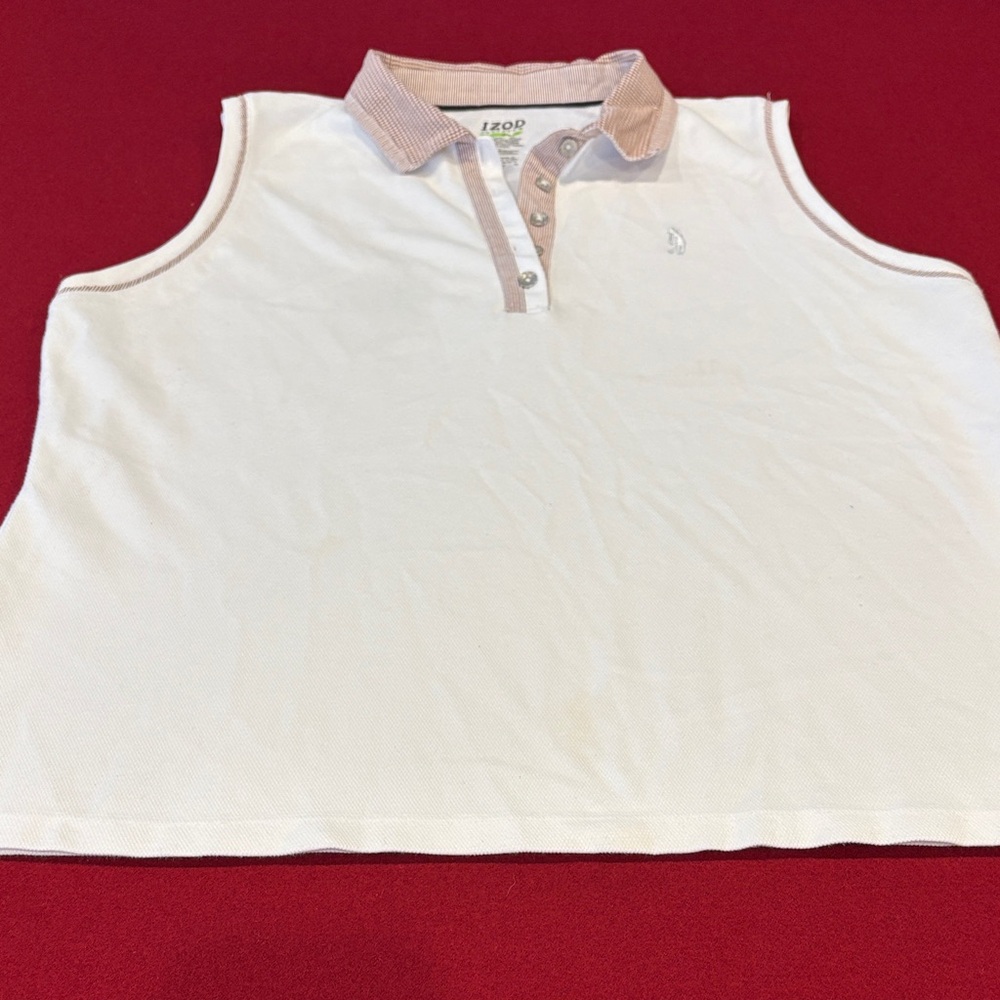Izod Womens White and Tan Sleeveless Golf  Shirt